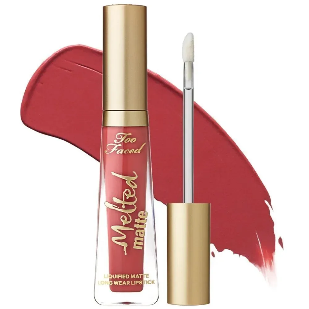 Too Faced Melted Matte Plumping Lipstick in Strawberry Hill - Vibrant Berry Red